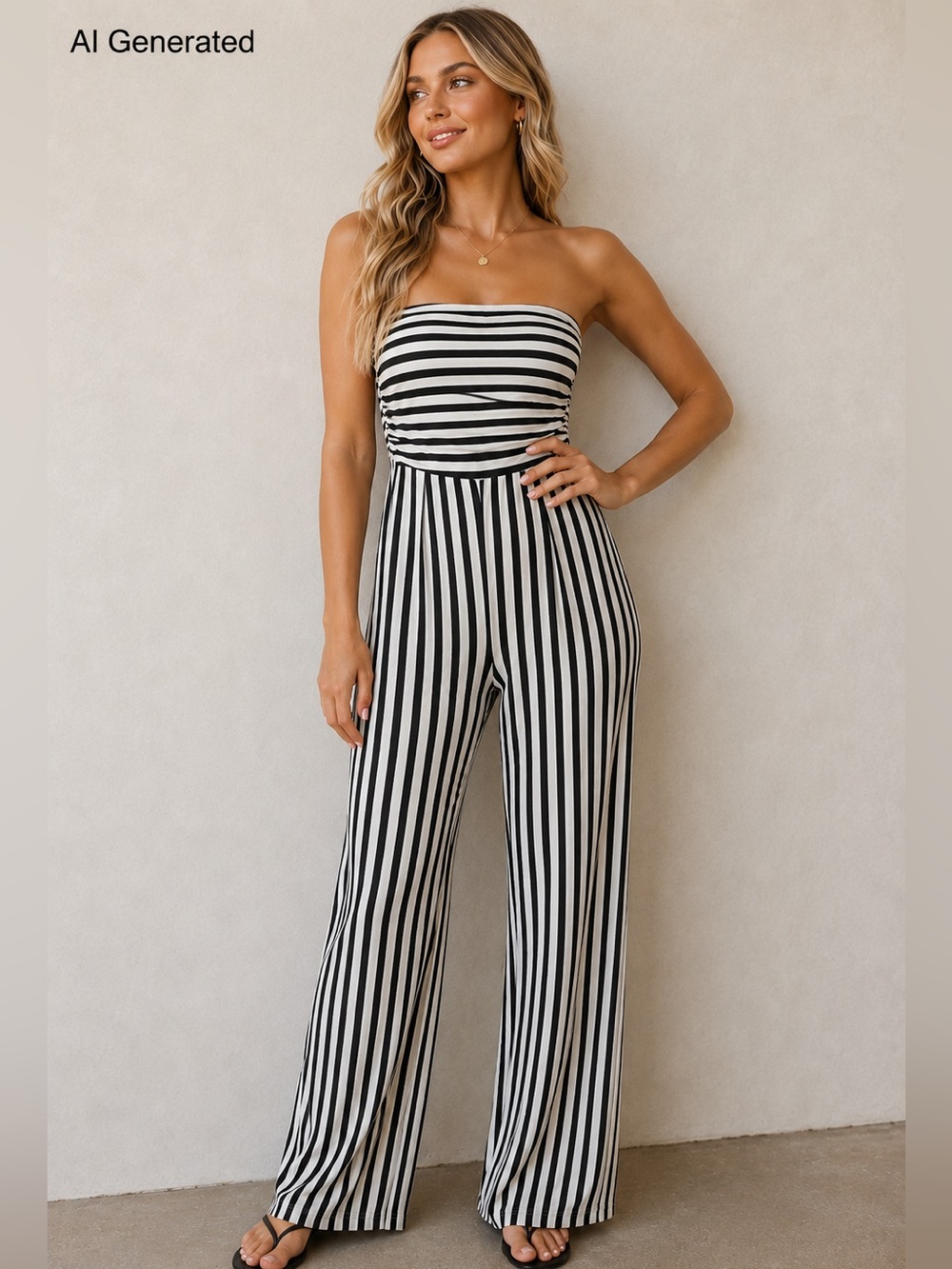 Heart & Hips Black & White stripes Romper Jumpsuit strapless Size L